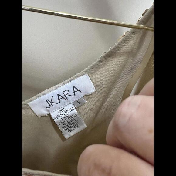 JKARA Womens Beige Chiffon Gown 3/4 Sleeve V Neck‎ Maxi Evening A-Line Dress 6 - Picture 3 of 4